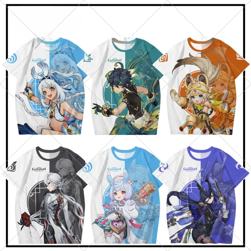 Anime Genshin Impact 3d T tričko Ženy Men Kinich Kachina Muala Sigewinne Charlotte Arlecchino Clorinde Cosplay Graphic Tees