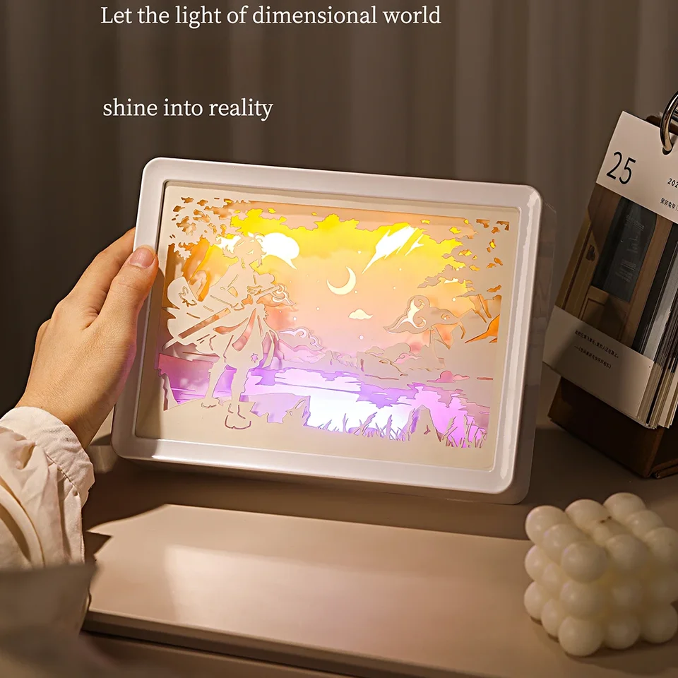 Anime genshin náraz venti tartaglia xiao Scaramouche Alhaitham Cosplay papier rezbárske lampa karikatúra nočné svetlo Ornament Mascot