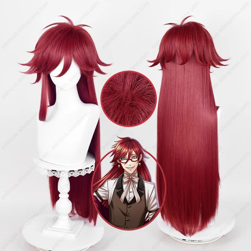 Anime Grell Sutcliff Cosplay parochne 90 cm dlhé tmavo červené parochne s tepelne odolným syntetickým vlasom Halloween Party