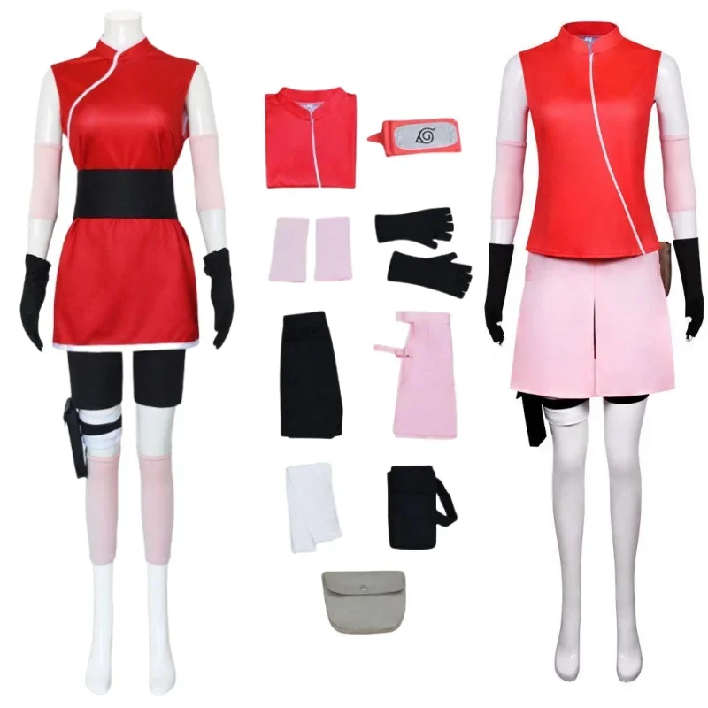 Anime Haruno Sakura Cosplay Plná súprava obleku Žena Ninja Haruno kostým Halloween kostým pre ženy hra Haruno Sakura
