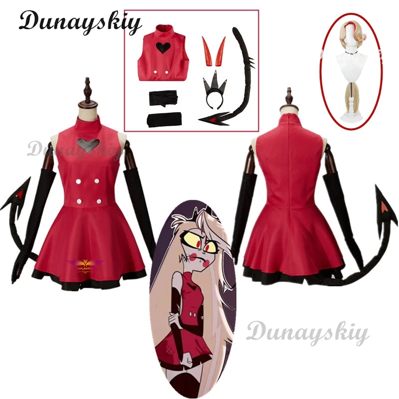 Anime Hazbin For Game Fans Hotel Charlie Cosplay Halloween kostým dospelých žien Turtleneck červené šaty Sexy rukávy Denná sukňa