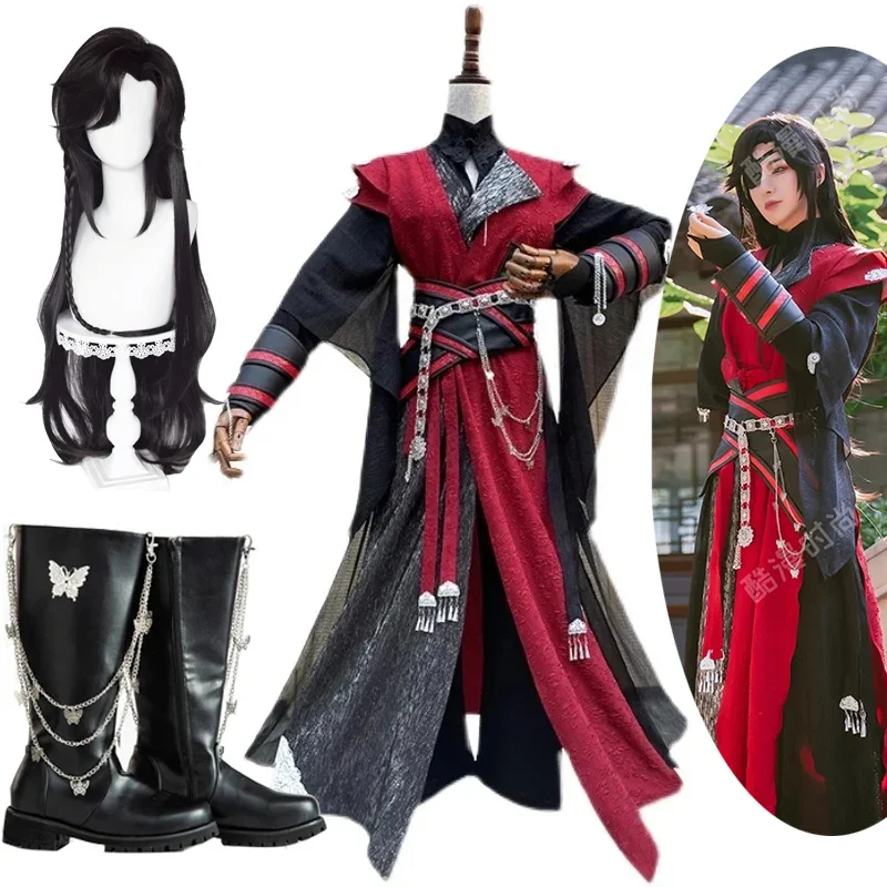 Anime Heaven Oficiálny požehnaný Huacheng Cos vyhovuje Blakc a červené oblečenie Hanfu Full Set Tian Guan Ci Fu Cosplay Hua Cheng kostým