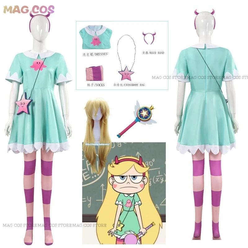 Anime hviezda hviezda motýľ cosplay hviezda hviezda Butterfly zelené šaty parochňa Parochňa červené pokrývky ponožiek dievčat
