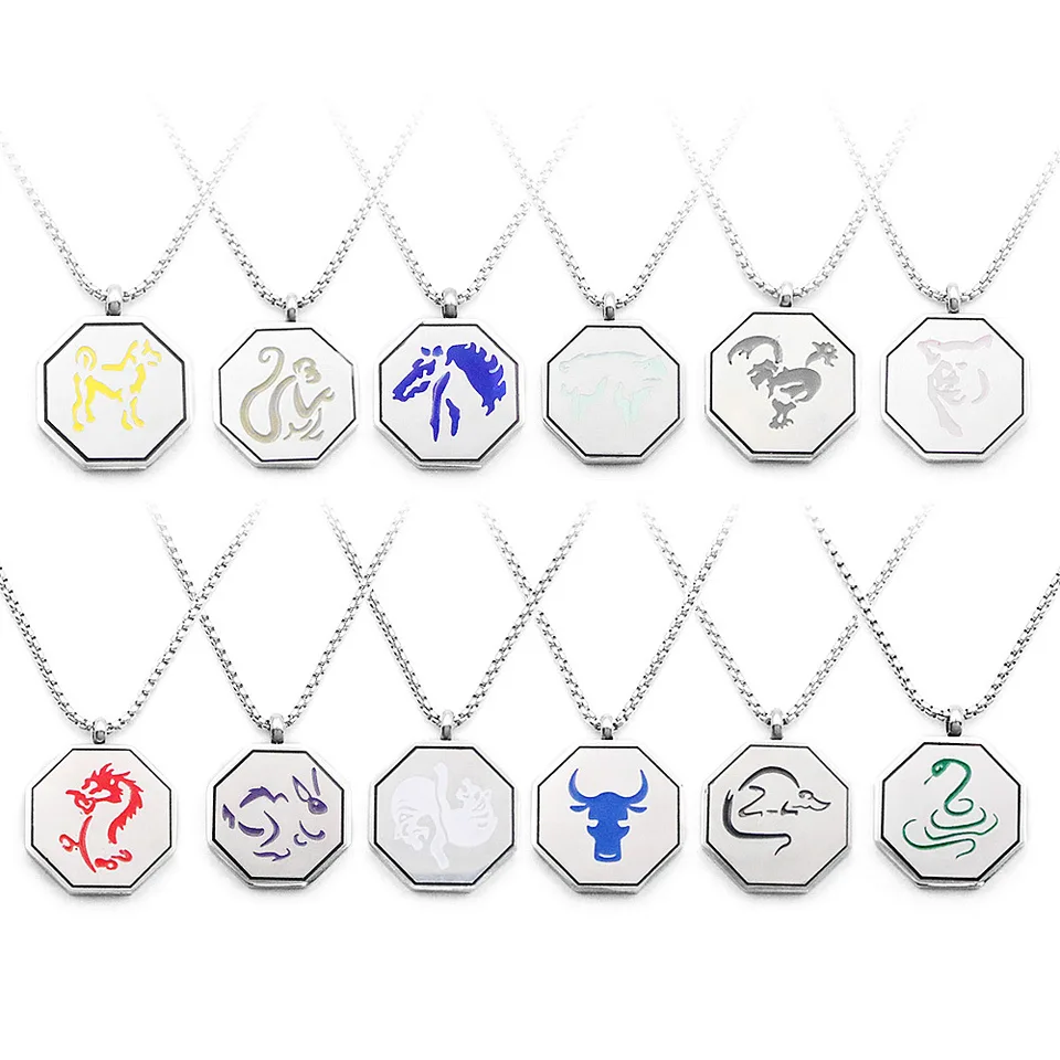 Anime Jackie Chan Adventures Náhrdelník z nehrdzavejúcej ocele 12 čínskych zverokruhu talismans prívesok pre náhrdelník pre ženy pre mužov Choker šperky