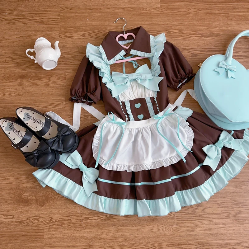 Anime japonská gotická lolita sladká zástera luk, slúžky šaty set žien Dievča