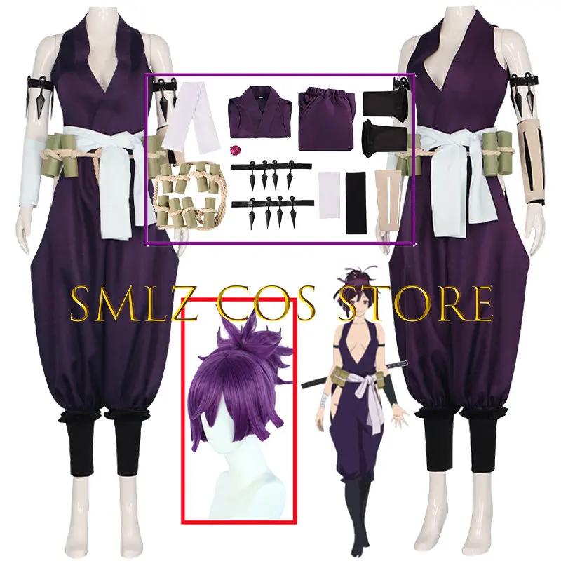 Anime jigoku raku pekelný raj cosplay cosplay yuzuriha cosplay kostým parochňou karnevalového festivalu festivalu fialová uniformná ružová sieť syntetiku