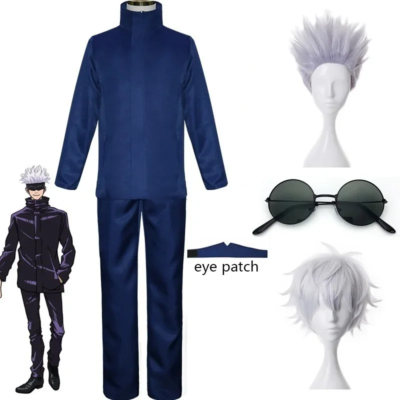 Anime jujutsu kaisen gojo salu cosplay kostýmy vrcholy nohavice očné záplaty Men School Uniforma Suit Party Karnicky outfit d8911