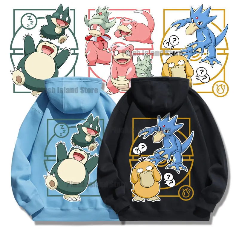 Anime karikatúra Psyduck SlowPoke Snorlax s kapucňou mikiny Muk a ženy páry neformálne oblečenie Cospaly kostým