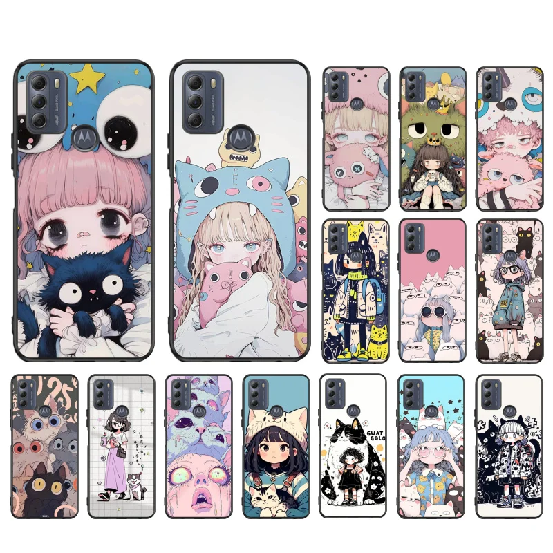 Anime karikatúra roztomilé dievča mačací psí puzdro pre Motorola Edge 50 40 Pro 50 40 30 30 Ultra Neo Fusion Moto G Play g Stylus g Power g 5g