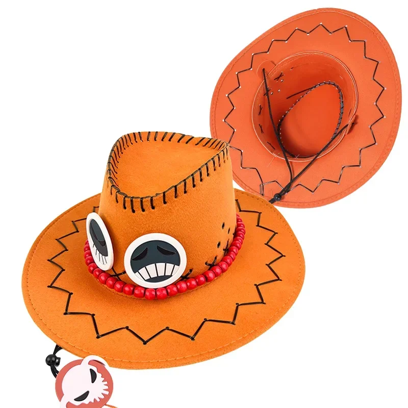 Anime Luffy Cosplay Cowboy Cap Voor Kinderren Halloween Cartoon Luffy Piraten Hoeden Accessoires Zomer Oranje Hertenleer Fluwele