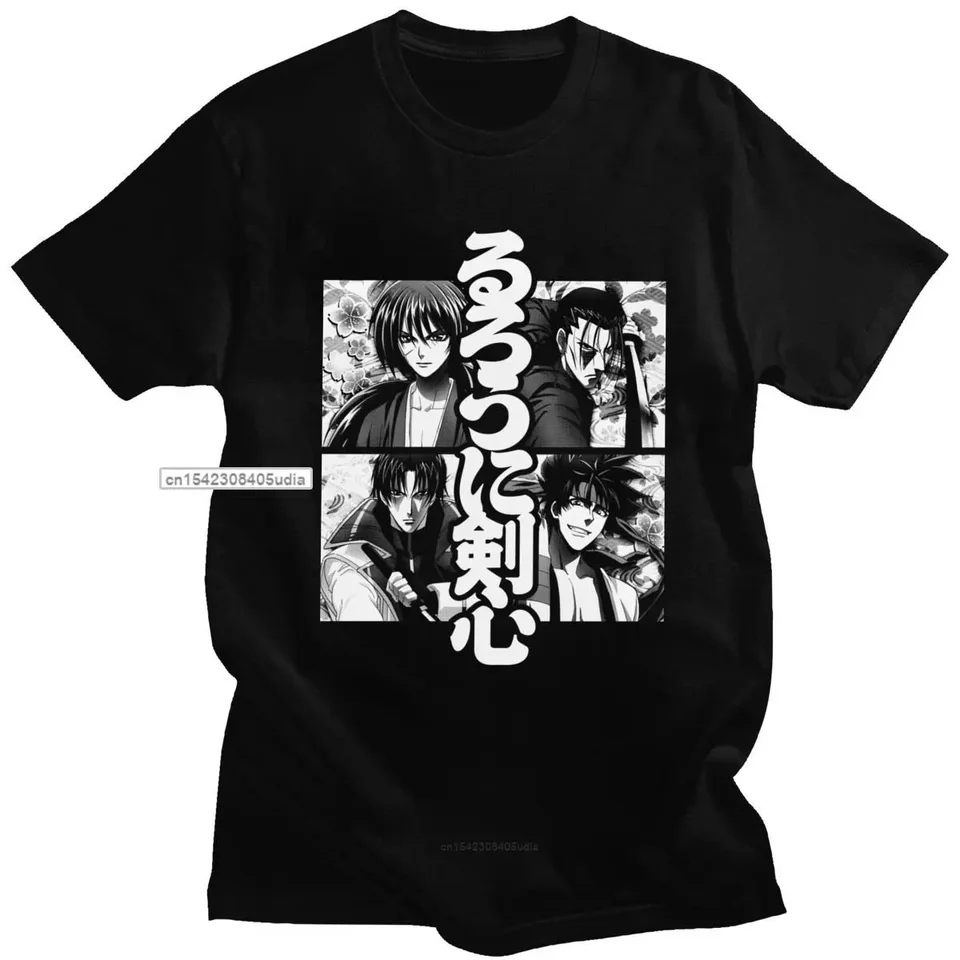 Anime Manga Rurouni Kenshin Trénne pre mužov Cotton Himura Kenshin Meiji Swordsman Samurai X Tee Tops Tops Tričko s krátkym rukávom