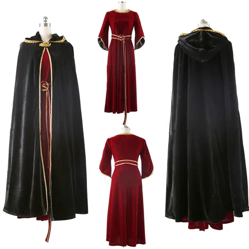 Anime matka Gothel Cosplay kostým dospelých žien červená princezná dlhá šaty s plášťom