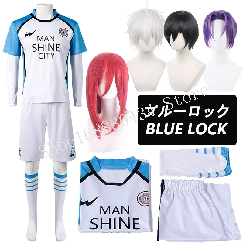 Anime modrý zámok Cosplay kostým Red Uniforma Tričko parochňa muži Chigiri Hyoma Seishiro Reo Mikage Nagi Cosplay Football Trackseting