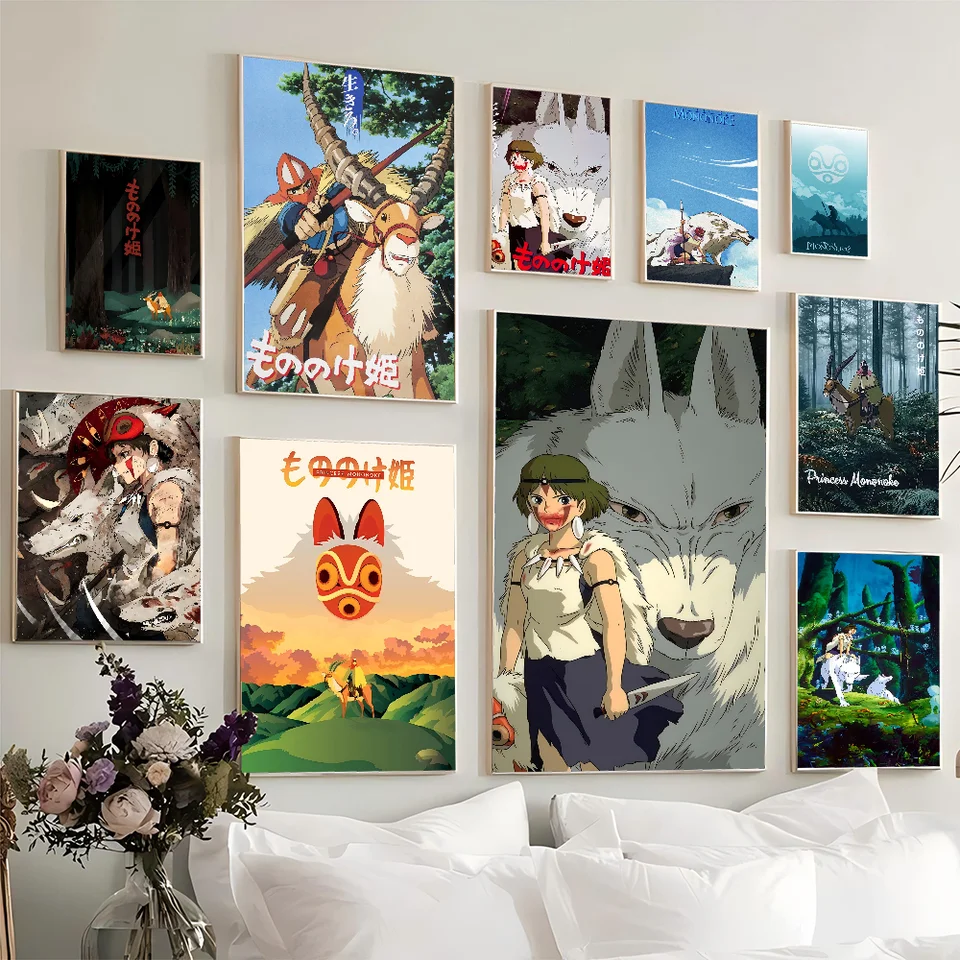 Anime mononoke hime vintage plagáty lepivé vinobranie miestnosť domáca barová kaviareň dekor kawaii izba dekor