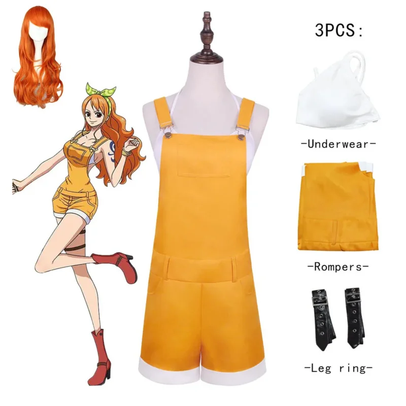 Anime Nami Cosplay kostým žltý Rompers biele spodné prádlo čierne legíny oranžové parochňu Muž žena dospelý sexy kawaii halloween oblek n