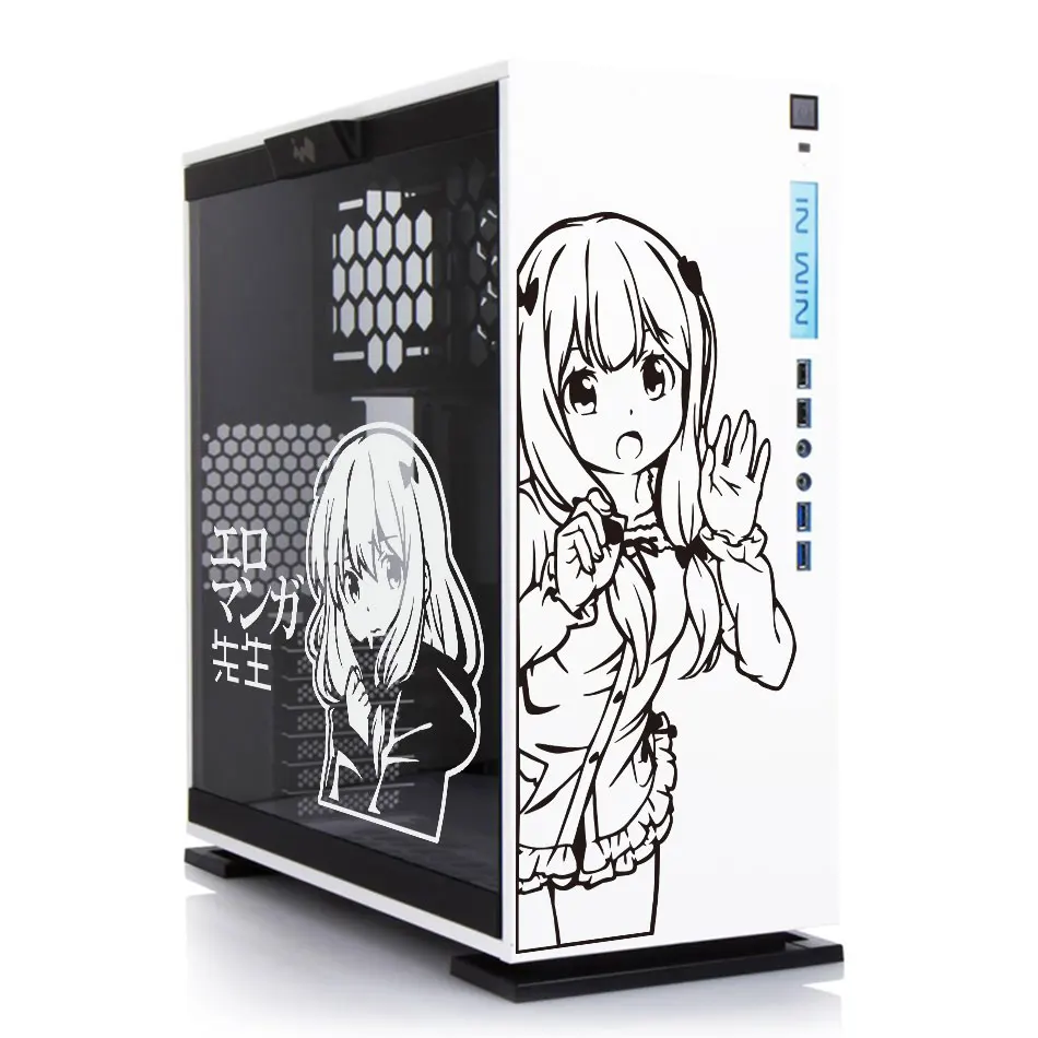 Anime nálepky Izumi Sagiri pre puzdro ATX PC, roztomilé nálepky na dekoráciu karikatúry pre pokožku podvozku počítača, nálepka na vypustenie