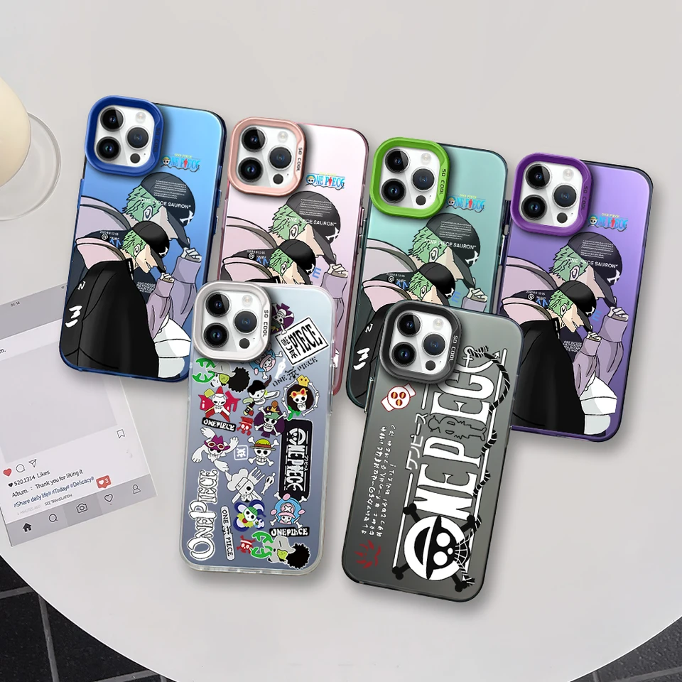 Anime O-One-Piece Cool R-Roronoa Zoro Logo Pase pre iPhone 16 12 13 14 15 11 Max Pro Plus laser IMD farebná škrupina