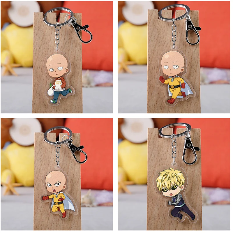 Anime One Punch Man Keychain Cute Saitama Key React Acryl Cartoon Keyring prívesok darčekové doplnky