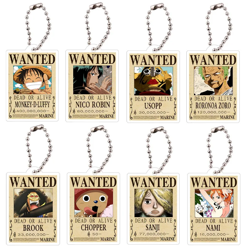 Anime postava Jeden kus opíc D. Luffy Roronoa Zoro Nico Robin Shanks Nami Ace Bounty Wanted akryl Keychain Bag Darček