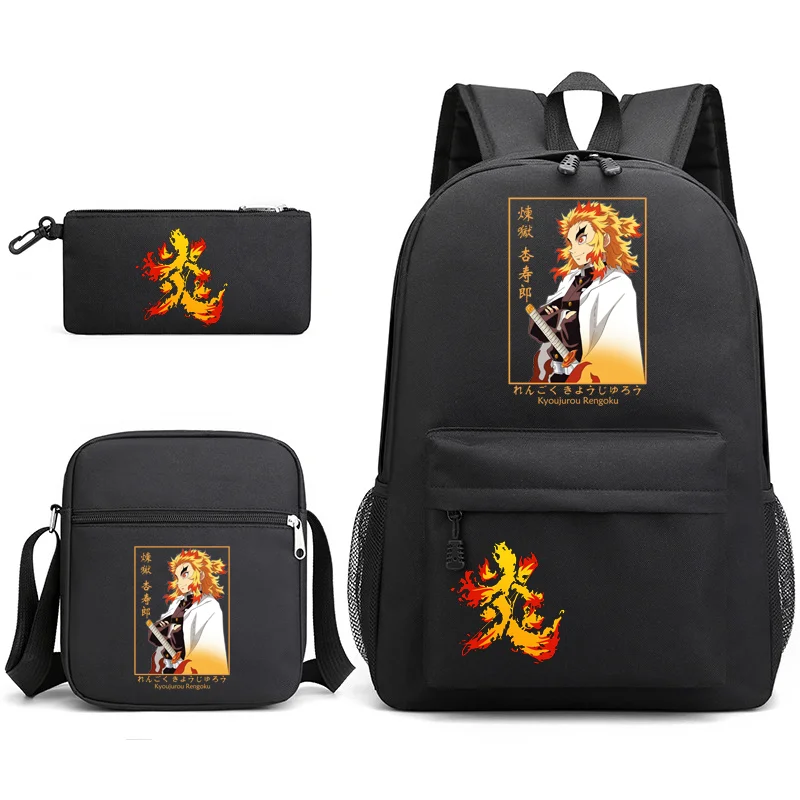 Anime Rengoku Kyoujurou Harajuku Tri kusové batoh dievčatá chlapci prenosný batoh veľkej kapacity Rucksnack Bag Bag Bag Pen.