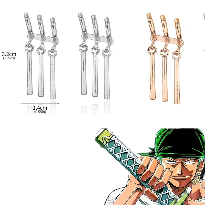 Anime roronoa Zoro Cosplay náušnice Prop pre ženy mužov dlhý stĺp stĺp