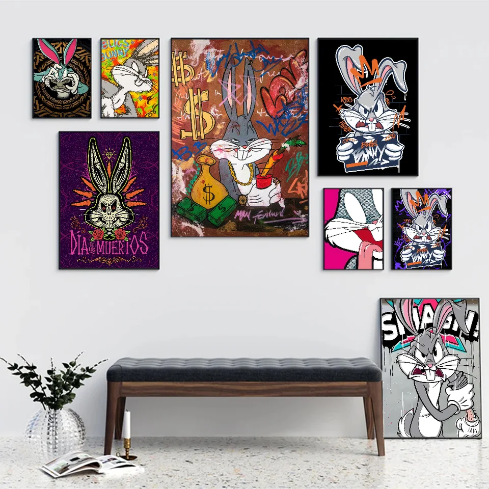 Anime roztomilé bugy zajačika Self-pasívny umelecký plagát Fancy Wall Sticker pre obývaciu izbu barová dekorácia vintage dekoratívne maľba