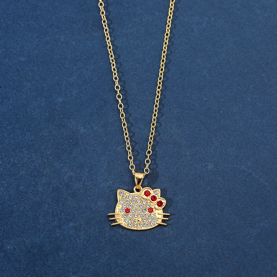 Anime Sanrio Hello Kitty Iced out Out Pendant Náhrdelník Cartoon Accessories for Girls Boys Boys Collar retiazka lesk darčeky k narodeninám