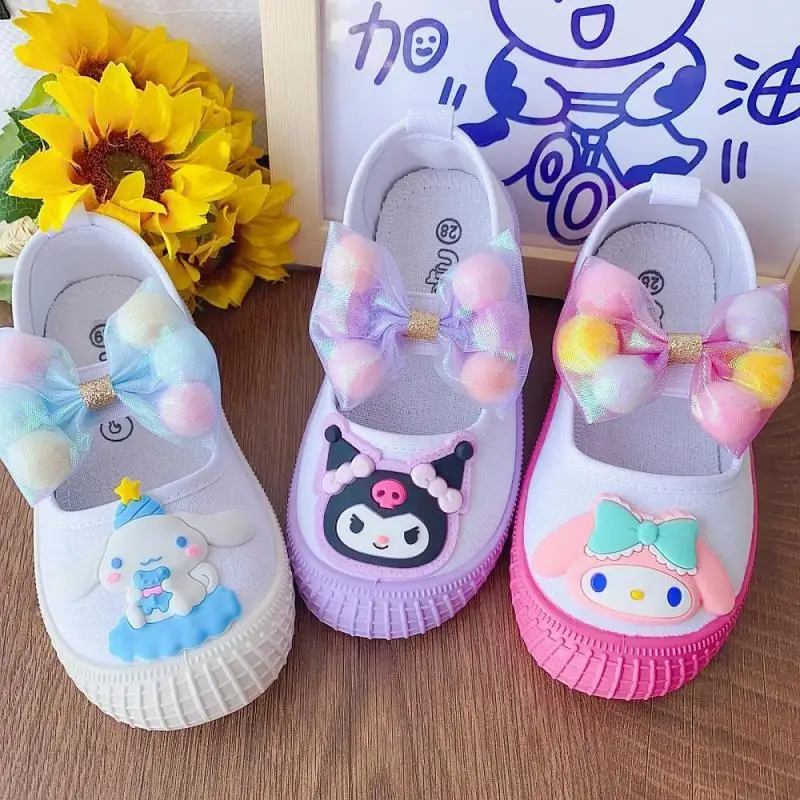 Anime Sanrio My Melody Kuromi Kids Soft Sole topánky Comfort Cinnamoroll Girl Indoor topánky Študenti Vestranné plátno kreslené topánky
