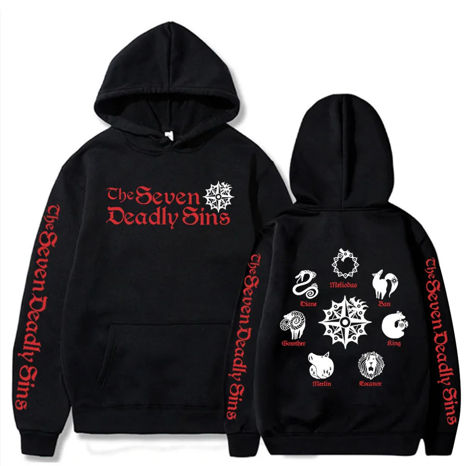 Anime sedem smrtiacich hriechov Meliodas Elizabeth Diane Ban King Gowther Merlin Escanor Logo Hoodies Harajuku Unisex Mikina