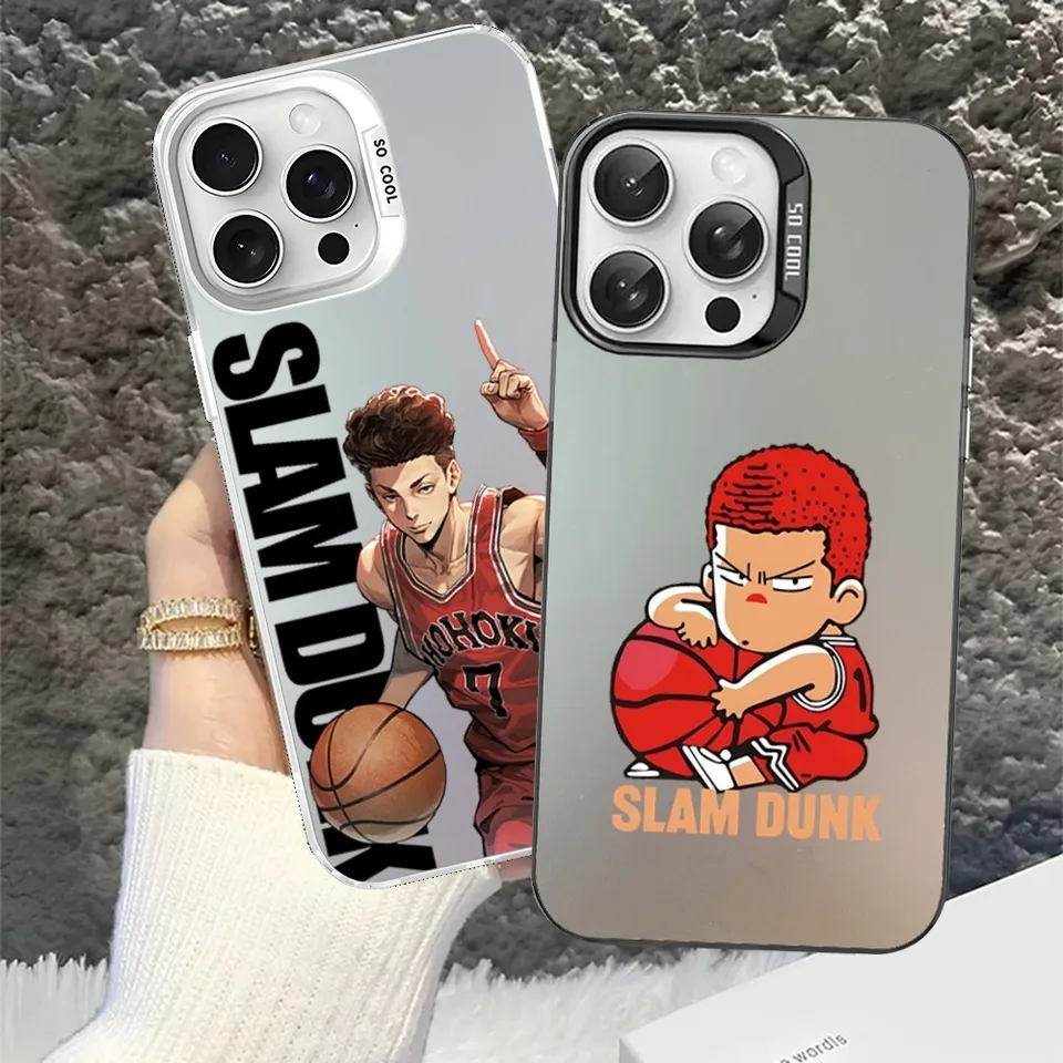 Anime Slam Dunk Pase pre iPhone 16 15 Pro Max Case 14 Plus 13 12 11 Farba strieborné puzdro