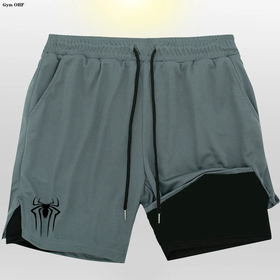 Anime Spider Compression Shorts Men Sportswear telocvičňa box 2 in 1 tréning Fitness Sport Men Shorts Rashguard jiu jitsu