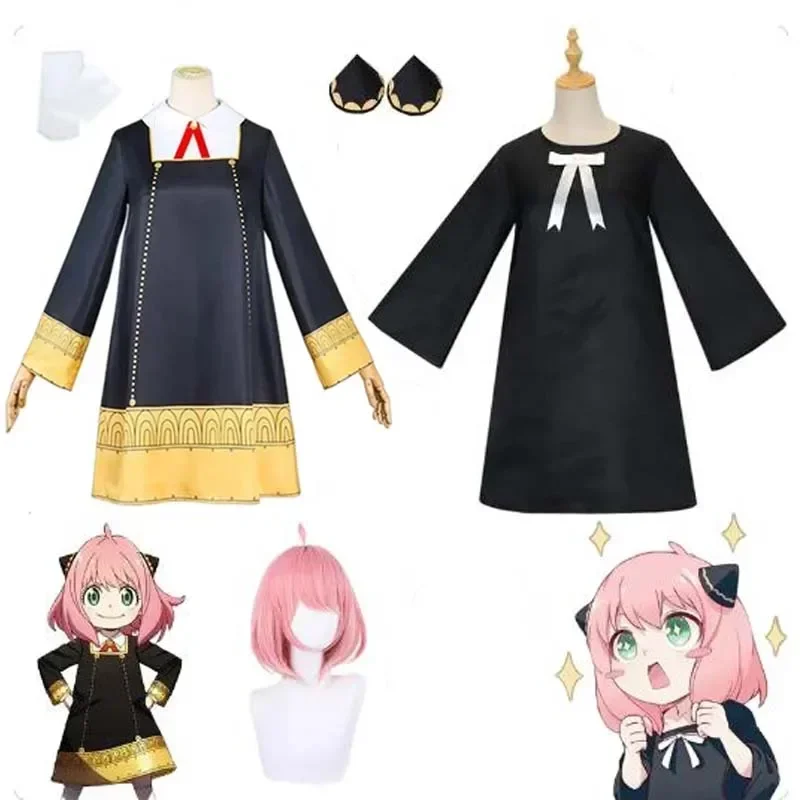 Anime Spy X Family Anya Folker Cosplay kostým Anya Forger Parochňa Detské detské oblečenie vrátane ponožiek roh roh hlavy hlavy Halloween Suits