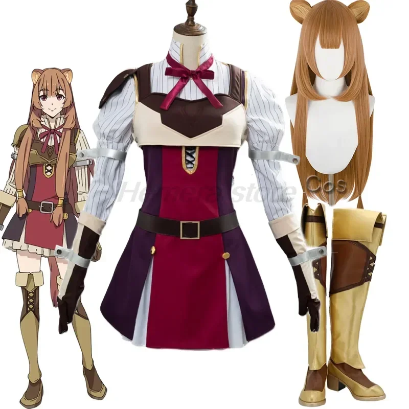 Anime stúpa SHIELD HERO RAPHTALIA Uniform Cosplay kostým Raphtalia cosplay parochňové topánky uši pre ženy halloween