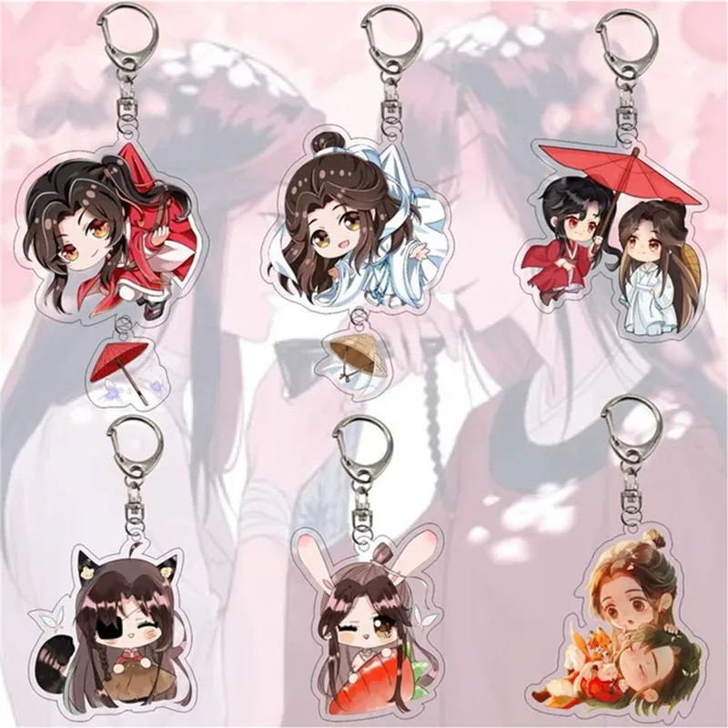 Anime Tian Guan Ci Fu Keychain akryl Xie Lian Hua Cheng Figuár Key retiazka Keyring Key prsteň pre fanúšikov Priatelia Muži šperky Darčeky