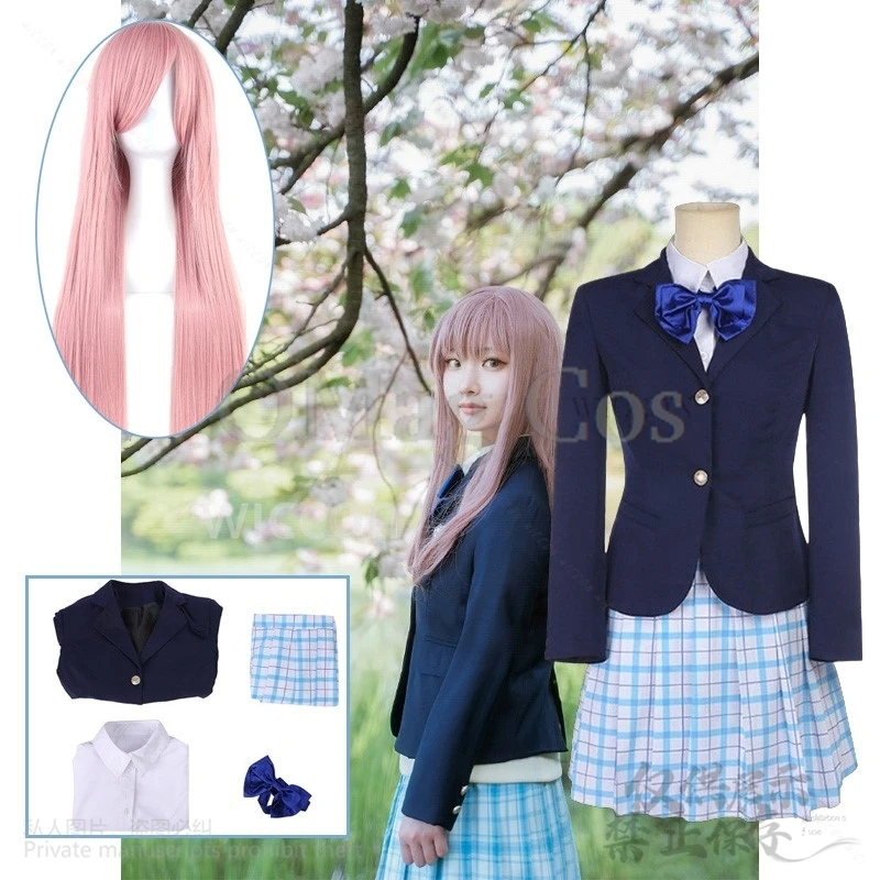 Anime tichý hlas cosplay shouko nishimiya kostým jk uniforma námornícke šaty sukňa cos ružové dlhé parochne pre Halloween cos