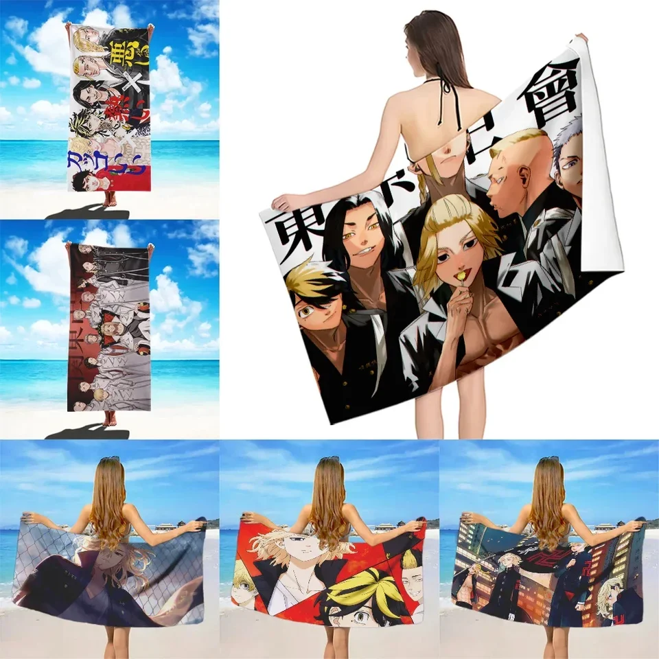Anime Tokio Revengers Beach Towel Microfliber Sand Free Rýchle suché suché pieskovo odolné valcové uteráky Darček pre ženy cestovná sprcha kemping