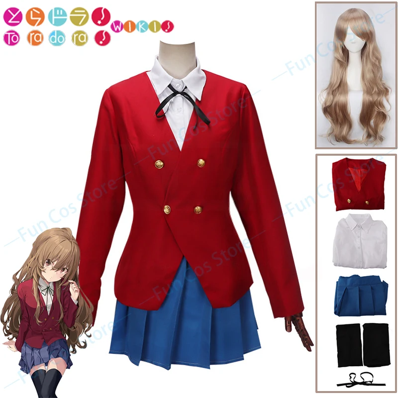 Anime Toradora! Taiga Aisaka Cosplay kostým parochňa škola JK Uniforma červený oblek sukňa sukňové ponožky Tiger × Dragon Girl obleky šaty