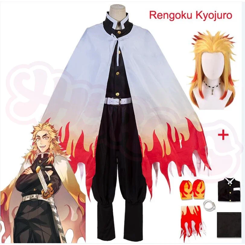 Anime Train Mugen Demon Slayer Rengoku Kyojuro Cosplay kostýmy Kimetsu no Yaiba Robe Suits pre dospelých detí parochne Cos Cos Outfit Party