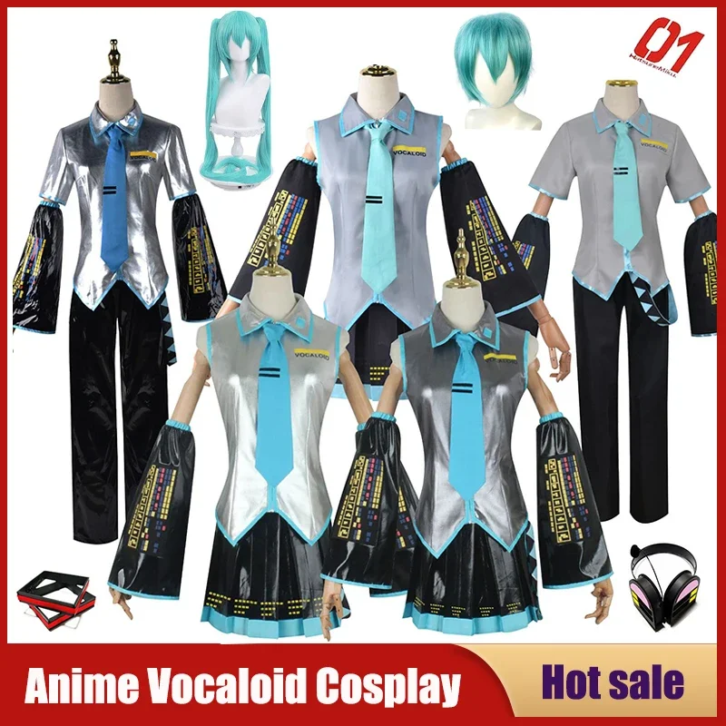 Anime vokanoid cosplay japonsko midi šaty začiatočník Miku ženský kostým pokrývok pokrývky vianočné večierky Muž cos parochň