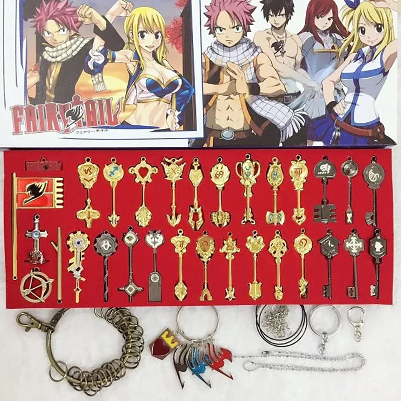 Anime víla chvost cosplay lucy srdce nebeská duchovná brána kľúča kľúča Náhrdelník prívesok kovové kovové klávesy Darček 28ks
