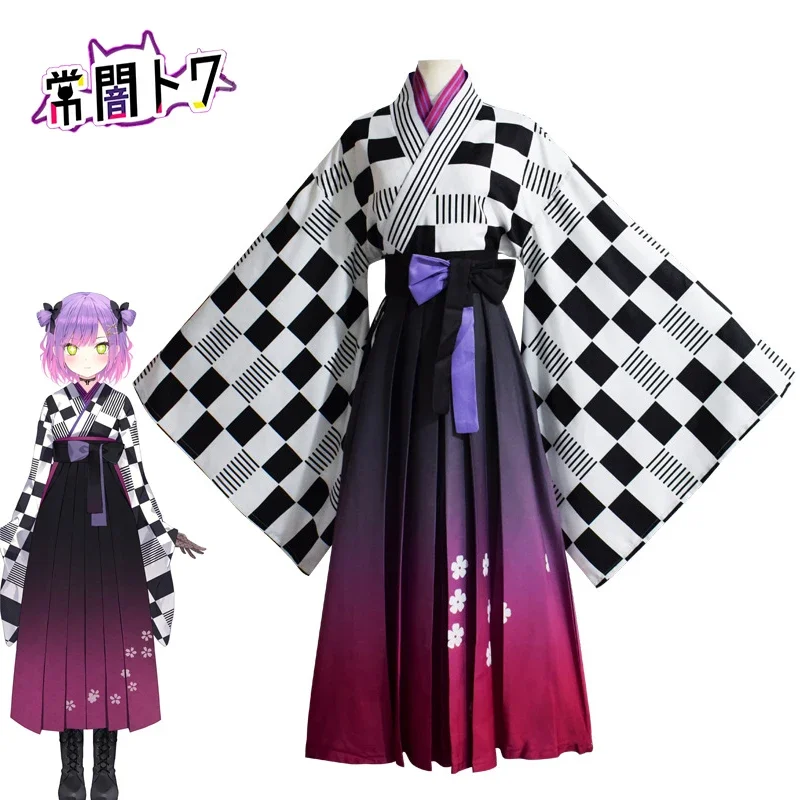 Anime YouTuber Hollolive Tokoyami Towa Dress Cosplay kostýmy Hakama sukňa kimono obleky Žena sukňa sukňa halloween kostýmy halloween