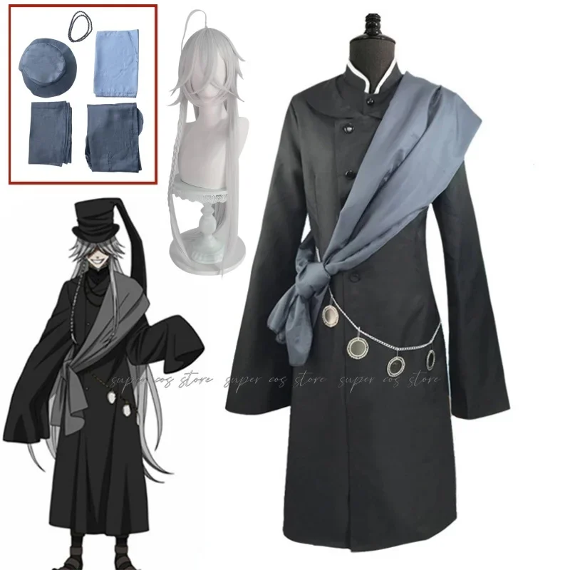 Anime čierny komoda pod Takeak Cosplay kostým strieborná parochňa čierny rúž šál uniformný klobúk dospelý muž Halloween vianočný oblek halloween