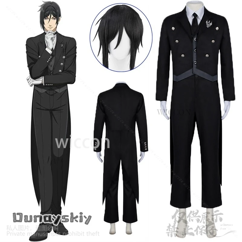 Anime Čierny Kuroshitsuji Sebastian Butler Sieglinde Sullivan kostým Uniforma parochne Halloween Vianoce pre mužov Cos Prispôsobené