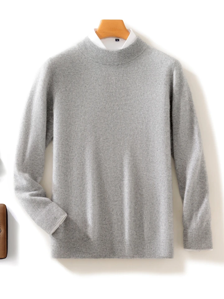 Anjelské mužské 100% merino vlnené sveter Sweater Mock-Neck Pulloves Jeseň Zimná zimná inteligentná neformálna vlnená plech