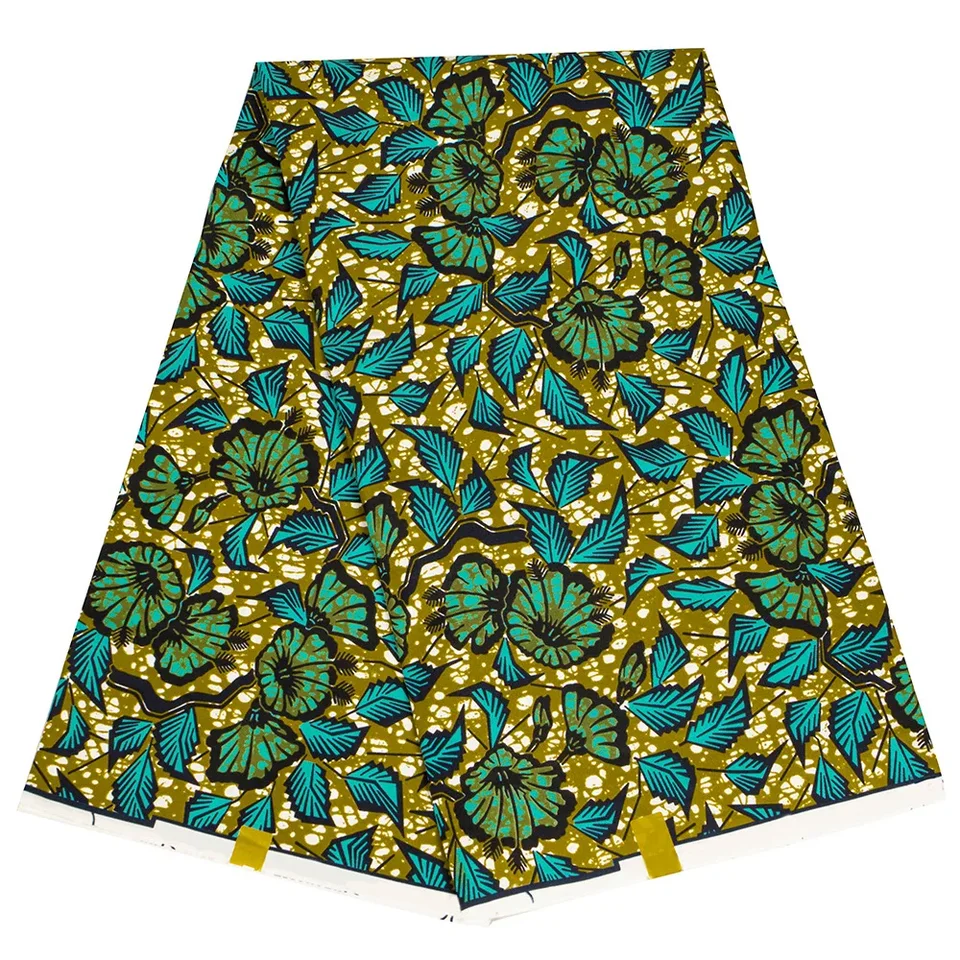 Ankara African Polyester Prints Green Flower Batik Patchwork Tkanina Skutočný látka Vosk Vysoko kvalitný africký šijací materiál 6yards