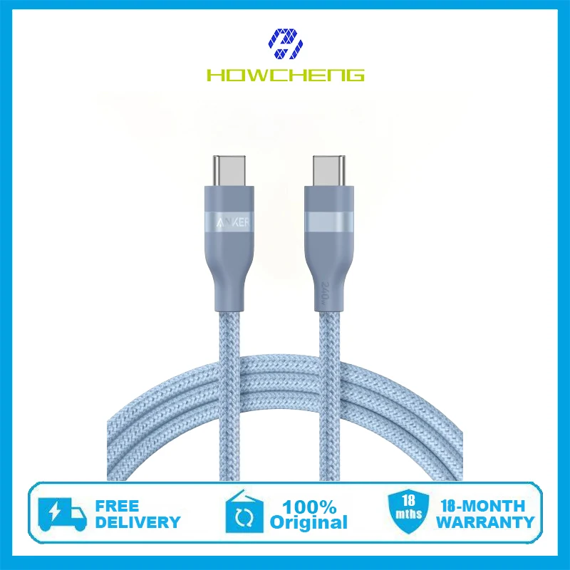 ANKER USB C kábel 240 W UPCYCLED-KRIDED TYPE C Nabíjačka Rýchle nabíjanie kábla pre iPhone15 Galaxy a ďalšie