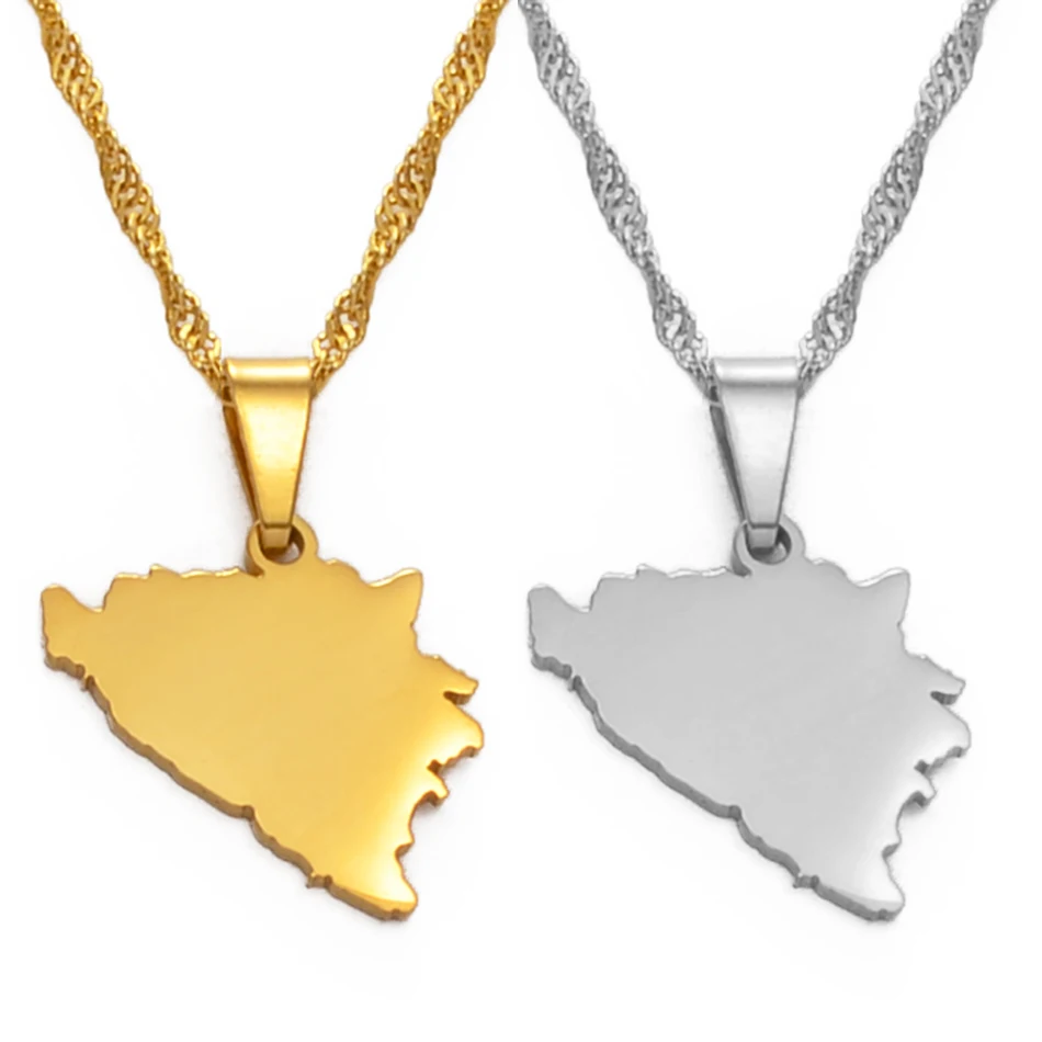 Anniyo 1,8 cm malá bosna a mapa Hercegovina MAP PREPENDANT Náhrdelníky Dievčatá Dievčatá kúzlo bosna hercegovina mapy šperky #147021