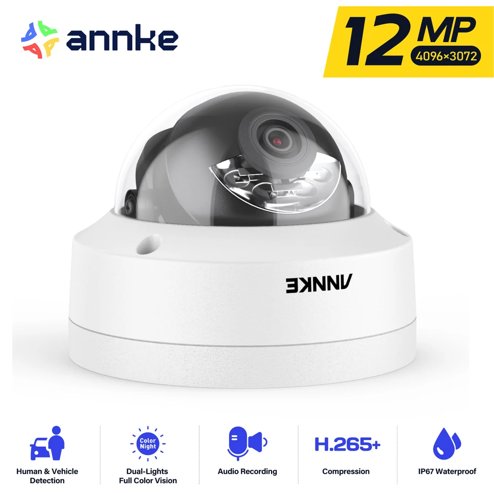 Annke 12MP outdoor Smart Dual Light Poe bezpečnostná kamera Farba Ir Night Vision Vstavané mikrofón IP67 Smart Home H.265+