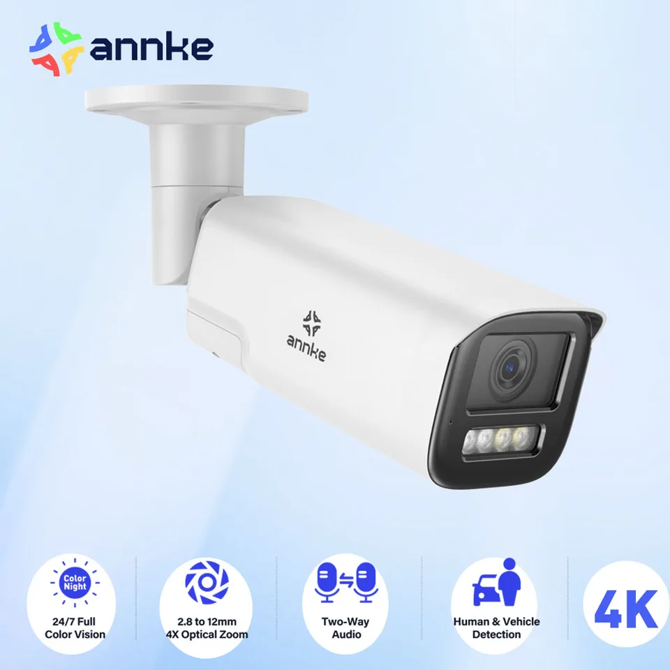 Annke 4K Smart Dual Light Varifocal Bullet Sieťová kamera 4x Zoom obojsmerný zvuk IP67 Detekcia ľudských vozidiel 8MP inteligentná domáca kamera
