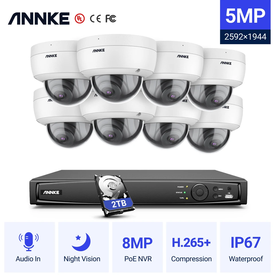 Annke H500 16ch 6MP NVR Poe IP bezpečnostný systém kamery 8pcs 5MP Night Vision IP67 Waterproof Outdoor Indoor CCTV Sledovacia súprava